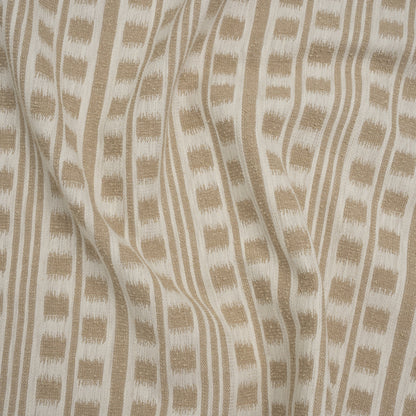 Polyester and Cotton Home Decor Jacquard - Natural Ikat Squares in Stripes - British Imported