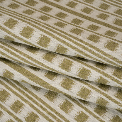Polyester and Cotton Home Decor Jacquard - Olive Ikat Squares in Stripes - British Imported Folded