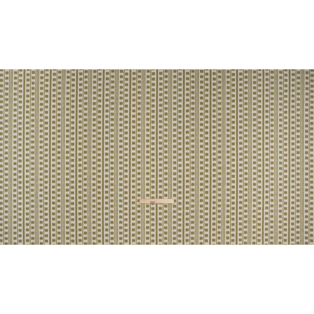 Polyester and Cotton Home Decor Jacquard - Olive Ikat Squares in Stripes - British Imported Full