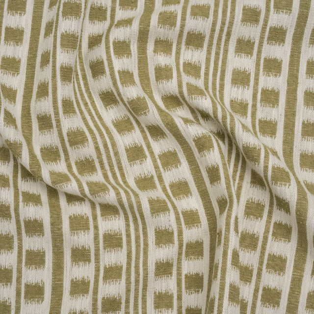 Polyester and Cotton Home Decor Jacquard - Olive Ikat Squares in Stripes - British Imported