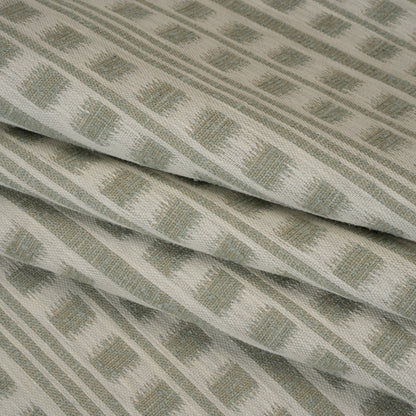Polyester and Cotton Home Decor Jacquard - Sage Ikat Squares in Stripes - British Imported Folded