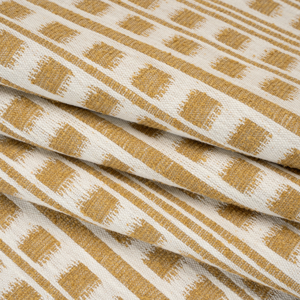 Polyester and Cotton Home Decor Jacquard - Sunflower Ikat Squares in Stripes - British Imported