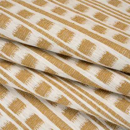 Polyester and Cotton Home Decor Jacquard - Sunflower Ikat Squares in Stripes - British Imported