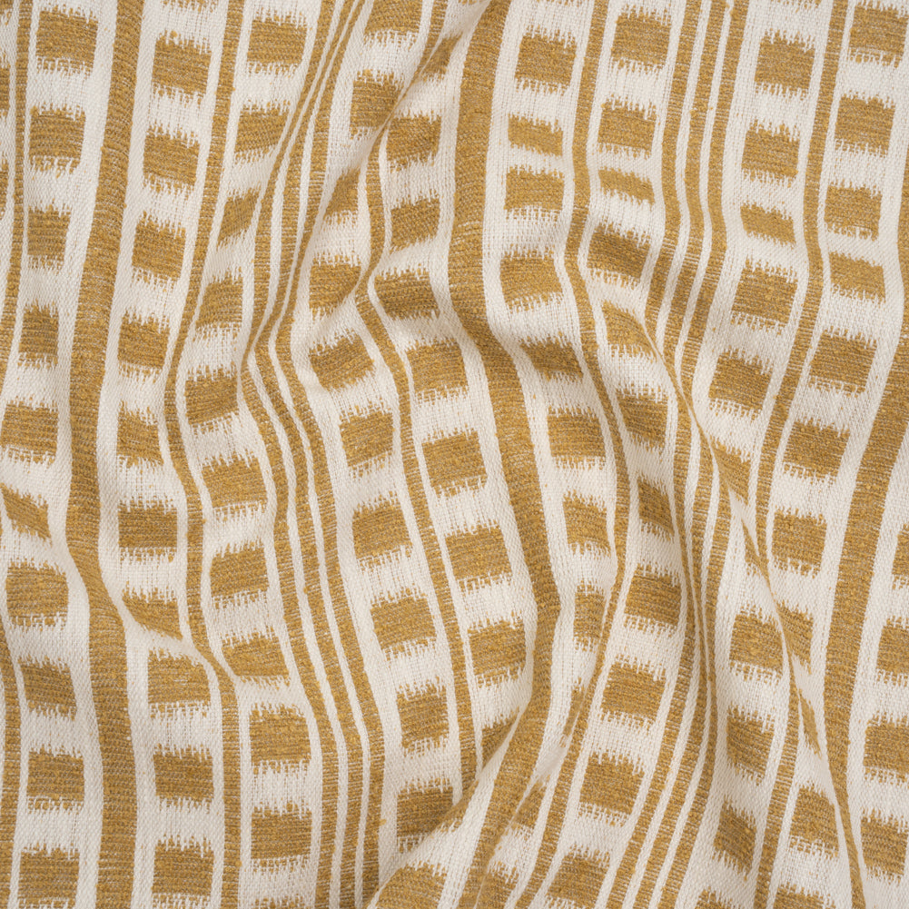 Polyester and Cotton Home Decor Jacquard - Sunflower Ikat Squares in Stripes - British Imported