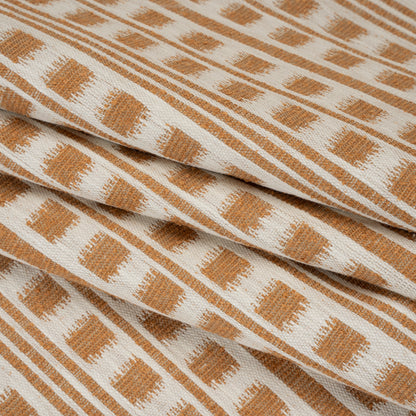 Polyester and Cotton Home Decor Jacquard - Tangerine Ikat Squares in Stripes - British Imported Folded