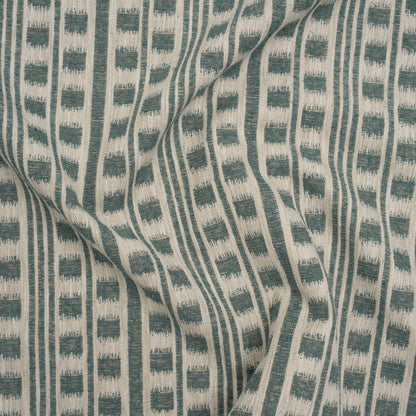 Polyester and Cotton Home Decor Jacquard - Teal Ikat Squares in Stripes - British Imported