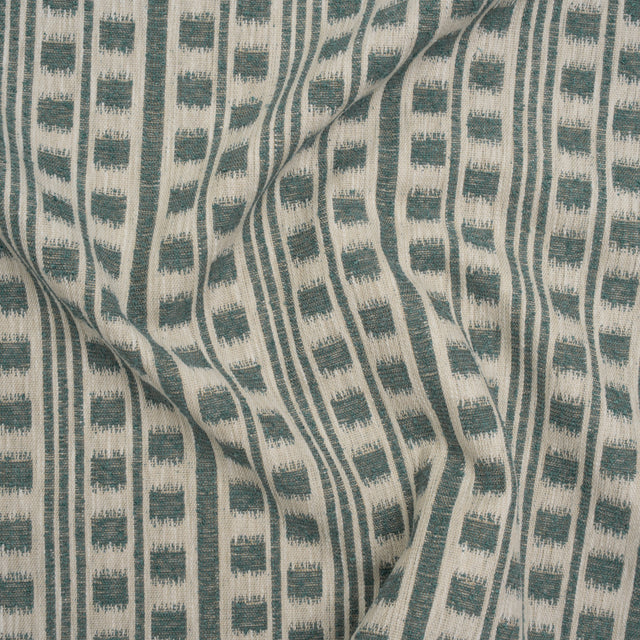 Polyester and Cotton Home Decor Jacquard - Teal Ikat Squares in Stripes - British Imported