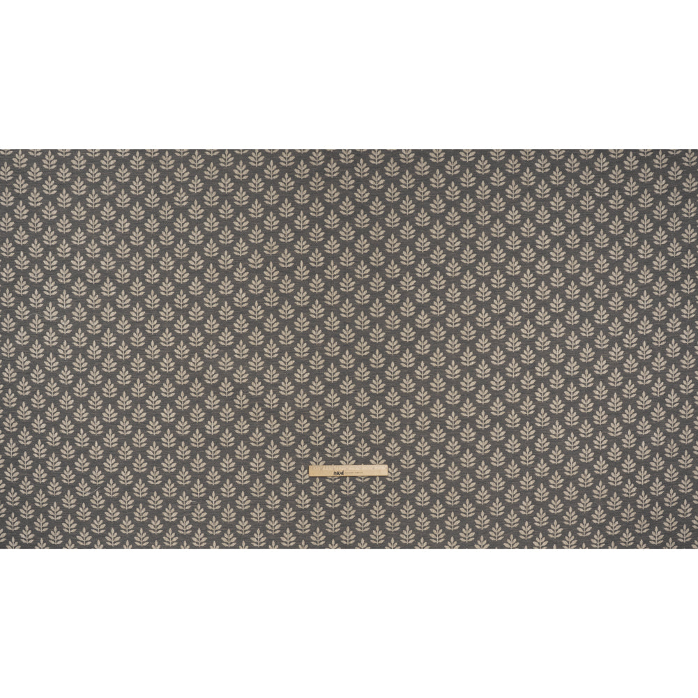 Polyester and Cotton Twill Jacquard - Charcoal Lines of Leaves - British Imported - Full