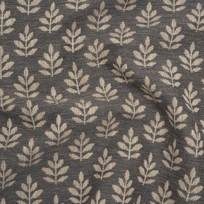 Polyester and Cotton Twill Jacquard - Charcoal Lines of Leaves - British Imported