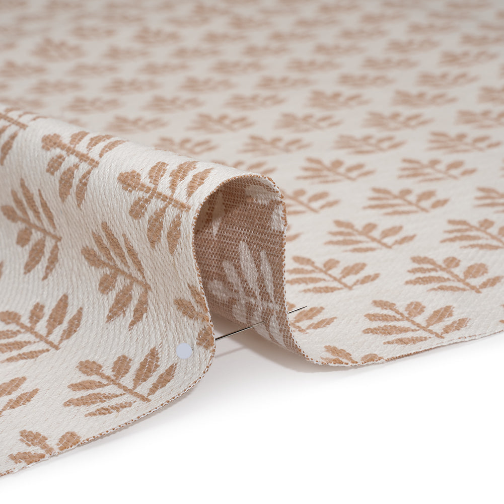 Polyester and Cotton Twill Jacquard - Dusky Pink Lines of Leaves - British Imported Detail