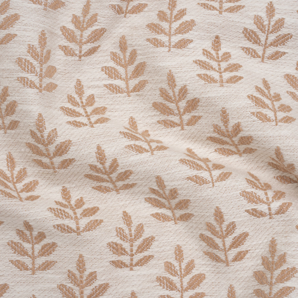 Polyester and Cotton Twill Jacquard - Dusky Pink Lines of Leaves - British Imported