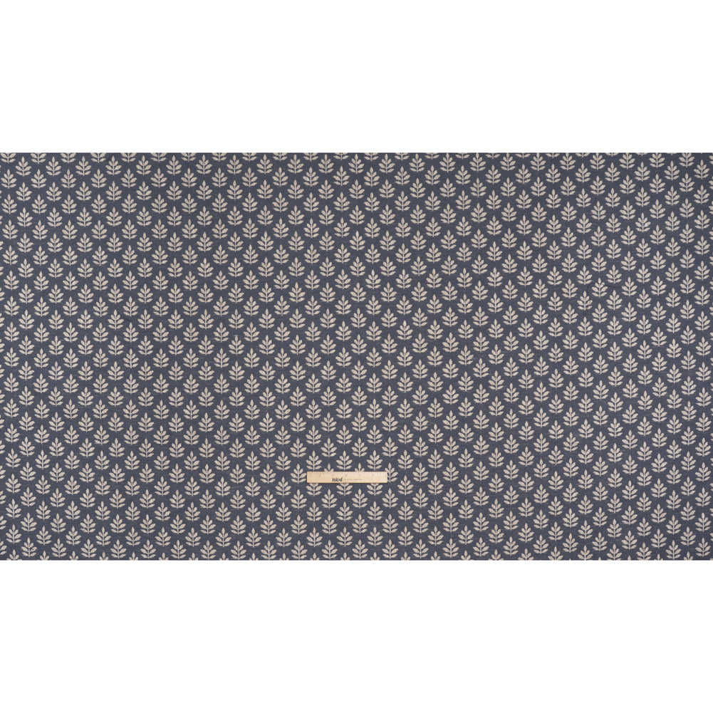 Polyester and Cotton Twill Jacquard - Indigo Lines of Leaves - British Imported