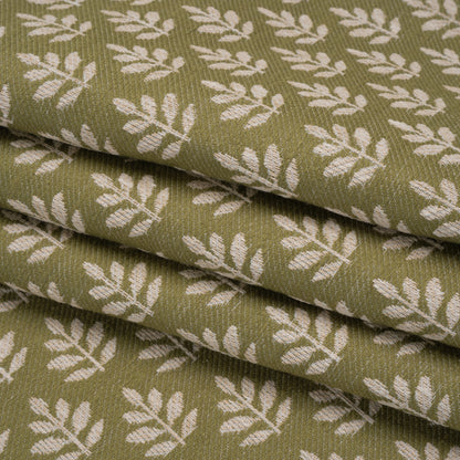 Polyester and Cotton Twill Jacquard - Olive Lines of Leaves - British Imported