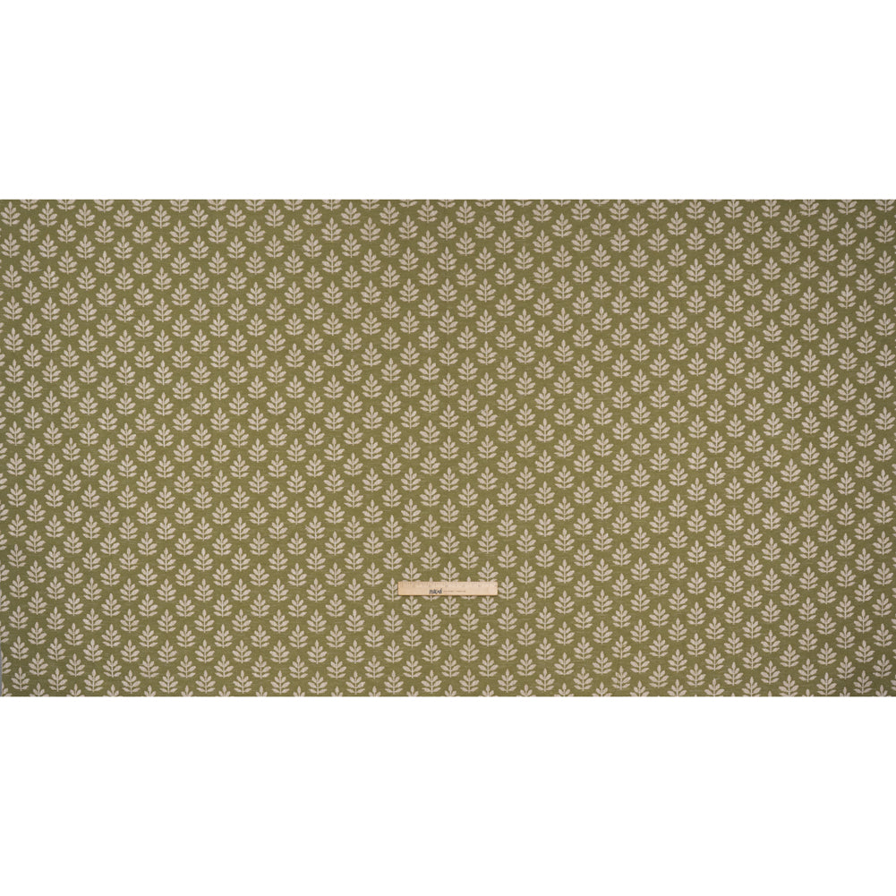 Polyester and Cotton Twill Jacquard - Olive Lines of Leaves - British Imported - Full