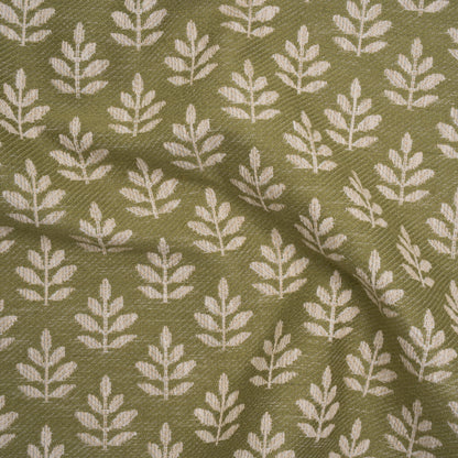 Polyester and Cotton Twill Jacquard - Olive Lines of Leaves - British Imported