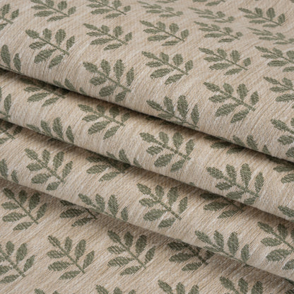 Polyester and Cotton Twill Jacquard - Sage Lines of Leaves - British Imported Folded