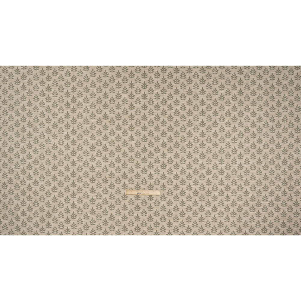 Polyester and Cotton Twill Jacquard - Sage Lines of Leaves - British Imported Full