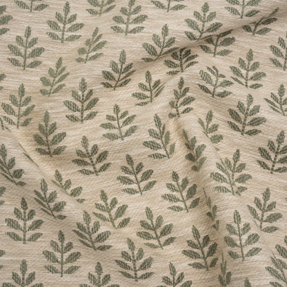 Polyester and Cotton Twill Jacquard - Sage Lines of Leaves - British Imported