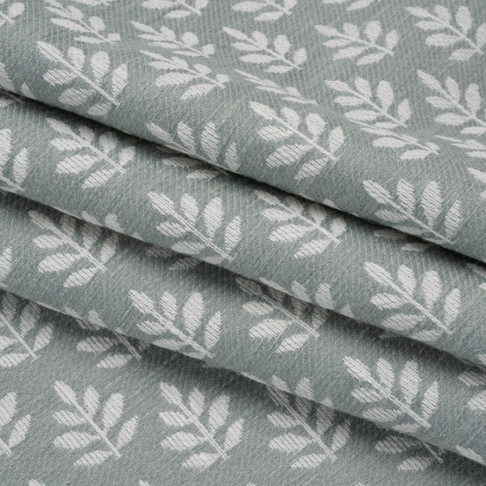 Polyester and Cotton Twill Jacquard - Seafoam Lines of Leaves - British Imported Folded