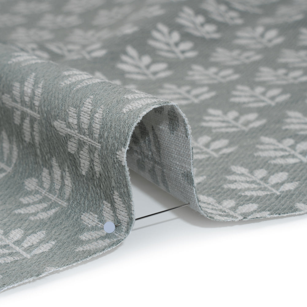 Polyester and Cotton Twill Jacquard - Seafoam Lines of Leaves - British Imported Detail