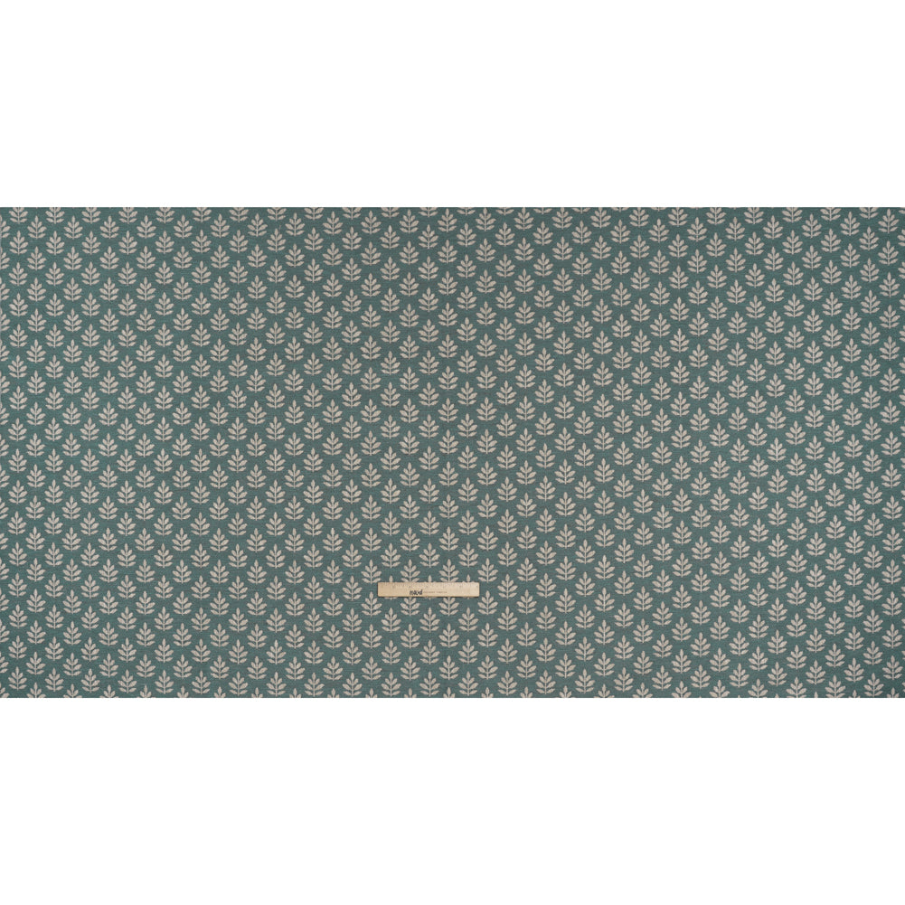 Polyester and Cotton Twill Jacquard - Teal Lines of Leaves - British Imported - Full