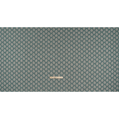 Polyester and Cotton Twill Jacquard - Teal Lines of Leaves - British Imported