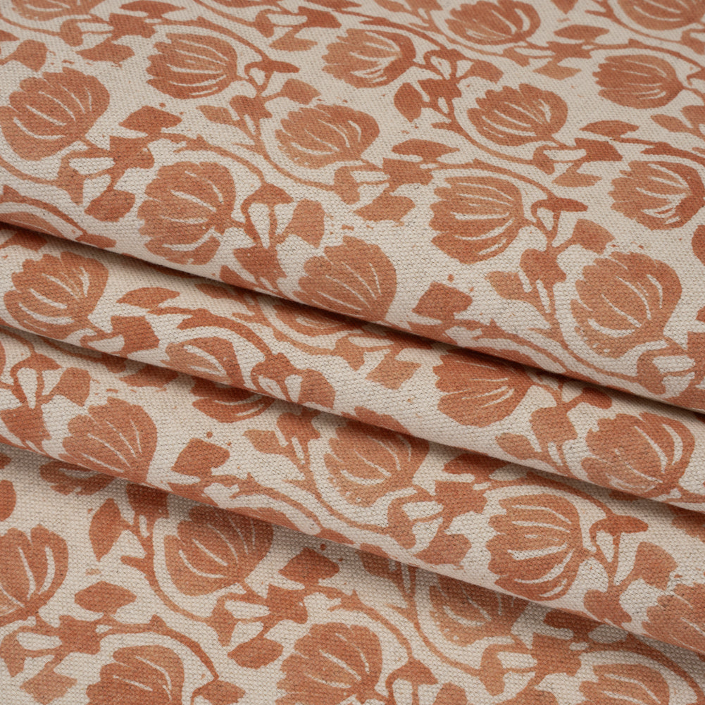 Cotton and Linen Canvas Print - Ginger Block Print Florals - British Imported