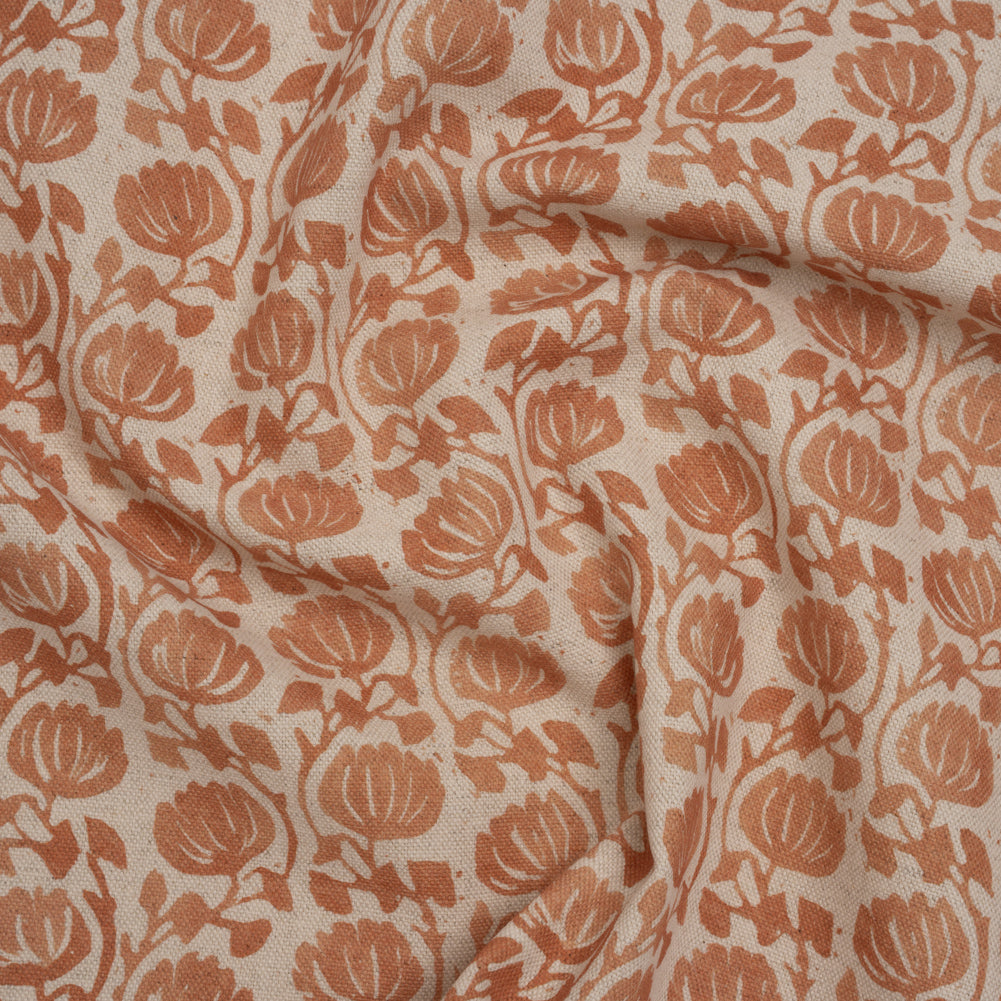 Cotton and Linen Canvas Print - Ginger Block Print Florals - British Imported