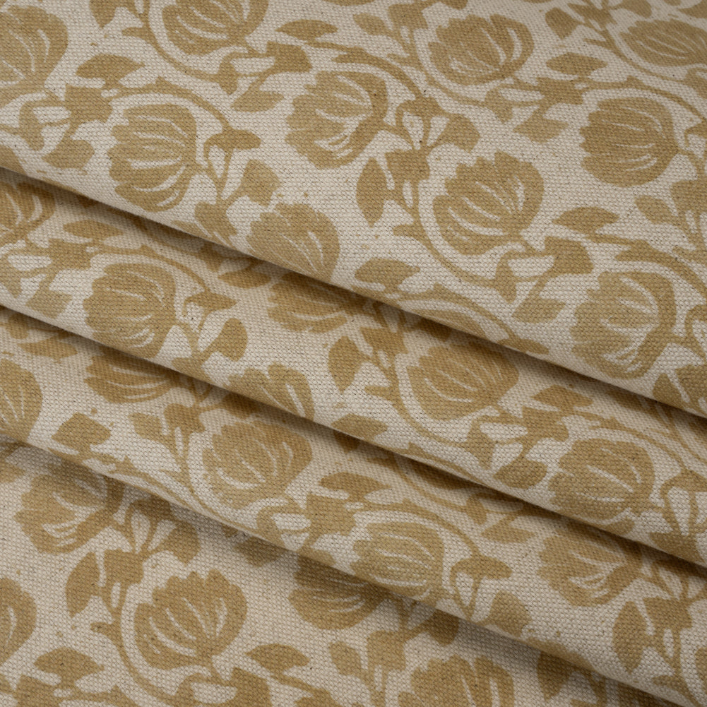 Cotton and Linen Canvas Print - Maize Block Print Florals - British Imported - Folded