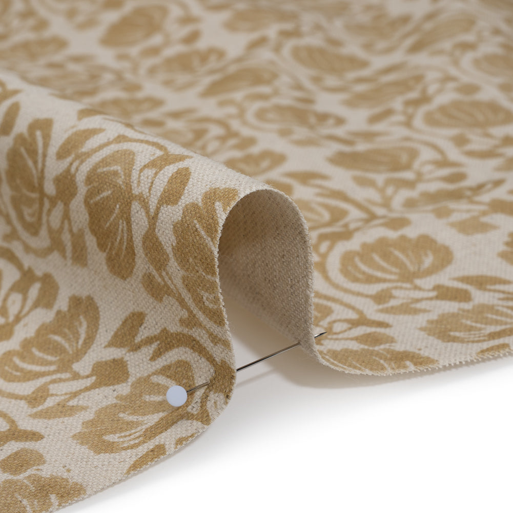 Cotton and Linen Canvas Print - Maize Block Print Florals - British Imported - Detail