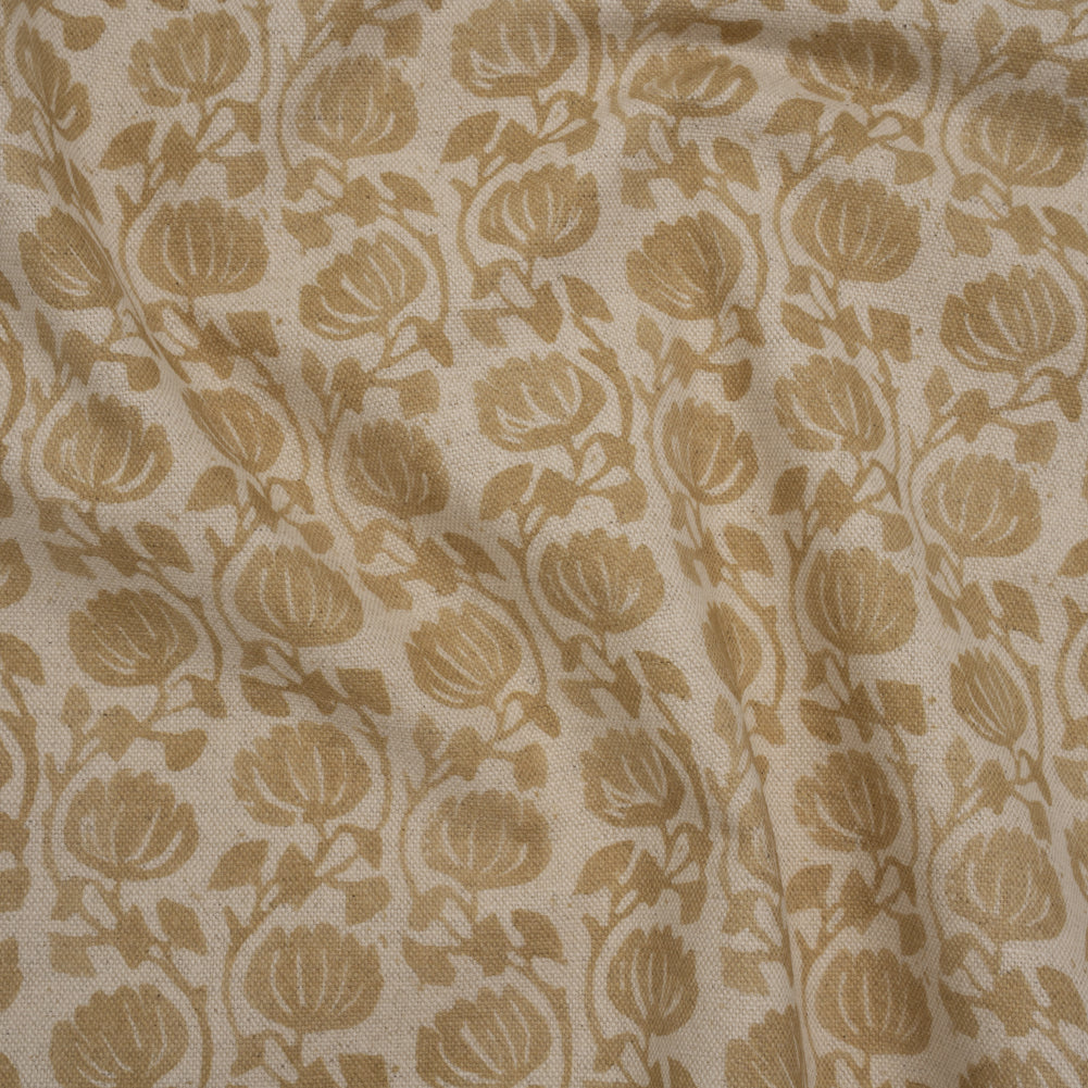 Cotton and Linen Canvas Print - Maize Block Print Florals - British Imported