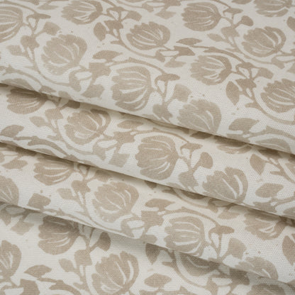 Cotton and Linen Canvas Print - Natural Block Print Florals - British Imported