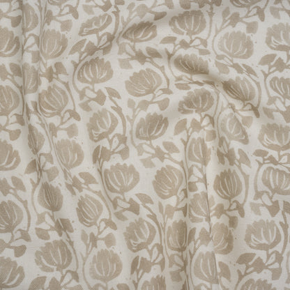 Cotton and Linen Canvas Print - Natural Block Print Florals - British Imported