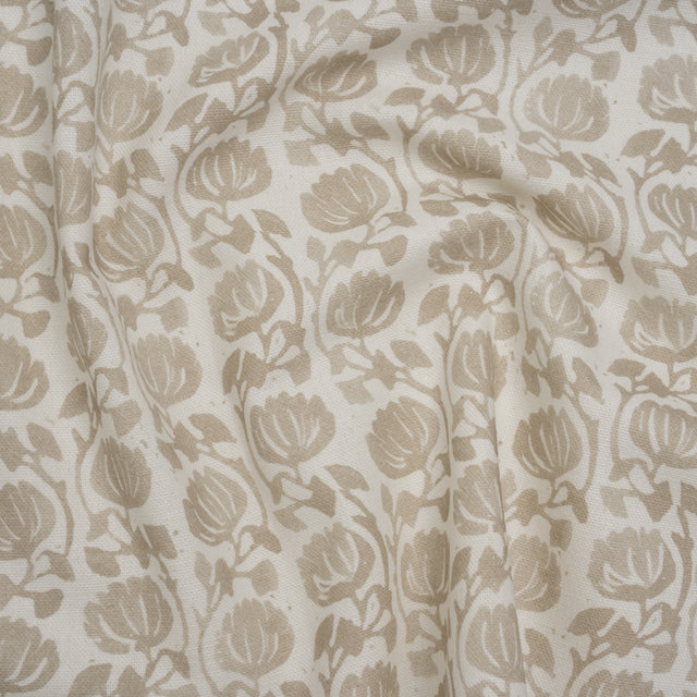Cotton and Linen Canvas Print - Natural Block Print Florals - British Imported