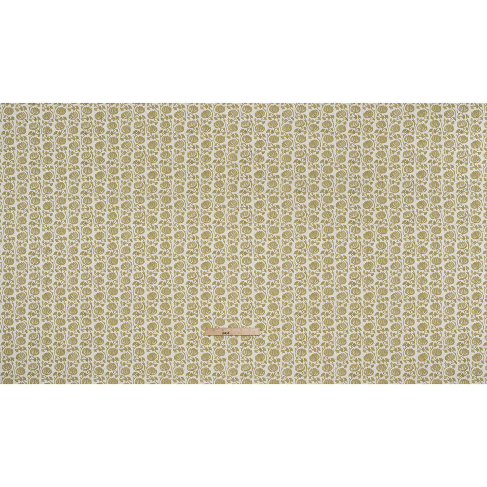 Cotton and Linen Canvas Print - Olive Block Print Florals - British Imported