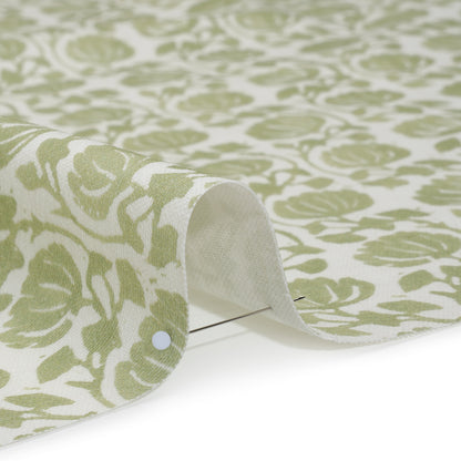 Cotton and Linen Canvas Print - Pistachio Block Print Florals - British Imported