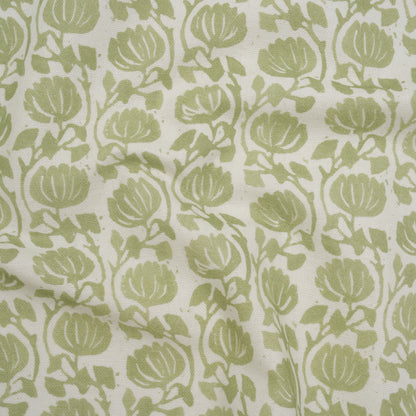 Cotton and Linen Canvas Print - Pistachio Block Print Florals - British Imported
