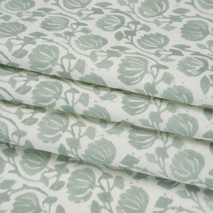 Cotton and Linen Canvas Print - Seafoam Block Print Florals - British Imported