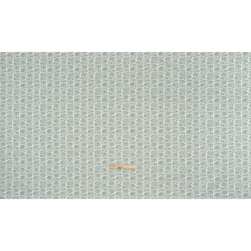 Cotton and Linen Canvas Print - Seafoam Block Print Florals - British Imported