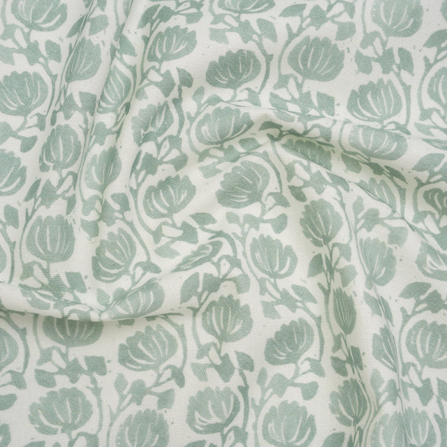 Cotton and Linen Canvas Print - Seafoam Block Print Florals - British Imported