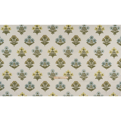 Polyester and Cotton Slubbed Drapery Woven with Viscose Embroidery - Lagoon Simple Flowers - British Imported