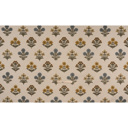 Polyester and Cotton Slubbed Drapery Woven with Viscose Embroidery - Maize Simple Flowers - British Imported