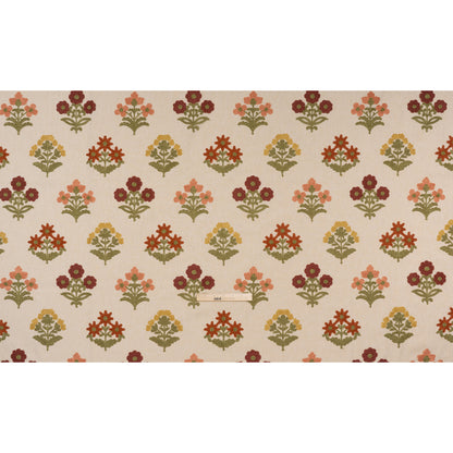 Polyester and Cotton Slubbed Drapery Woven with Viscose Embroidery - Terracotta Simple Flowers - British Imported