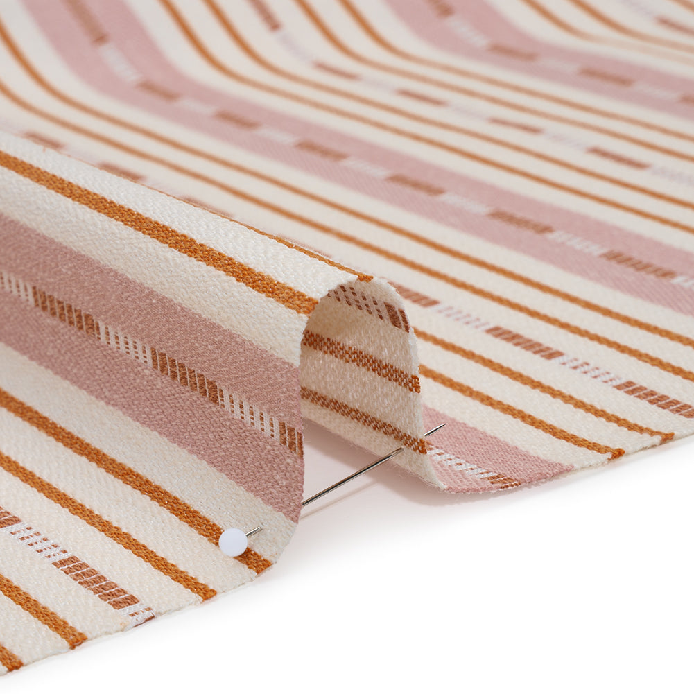 Recycled Polyester Twill Jacquard - Tangerine Stripes and Dashes - British Imported