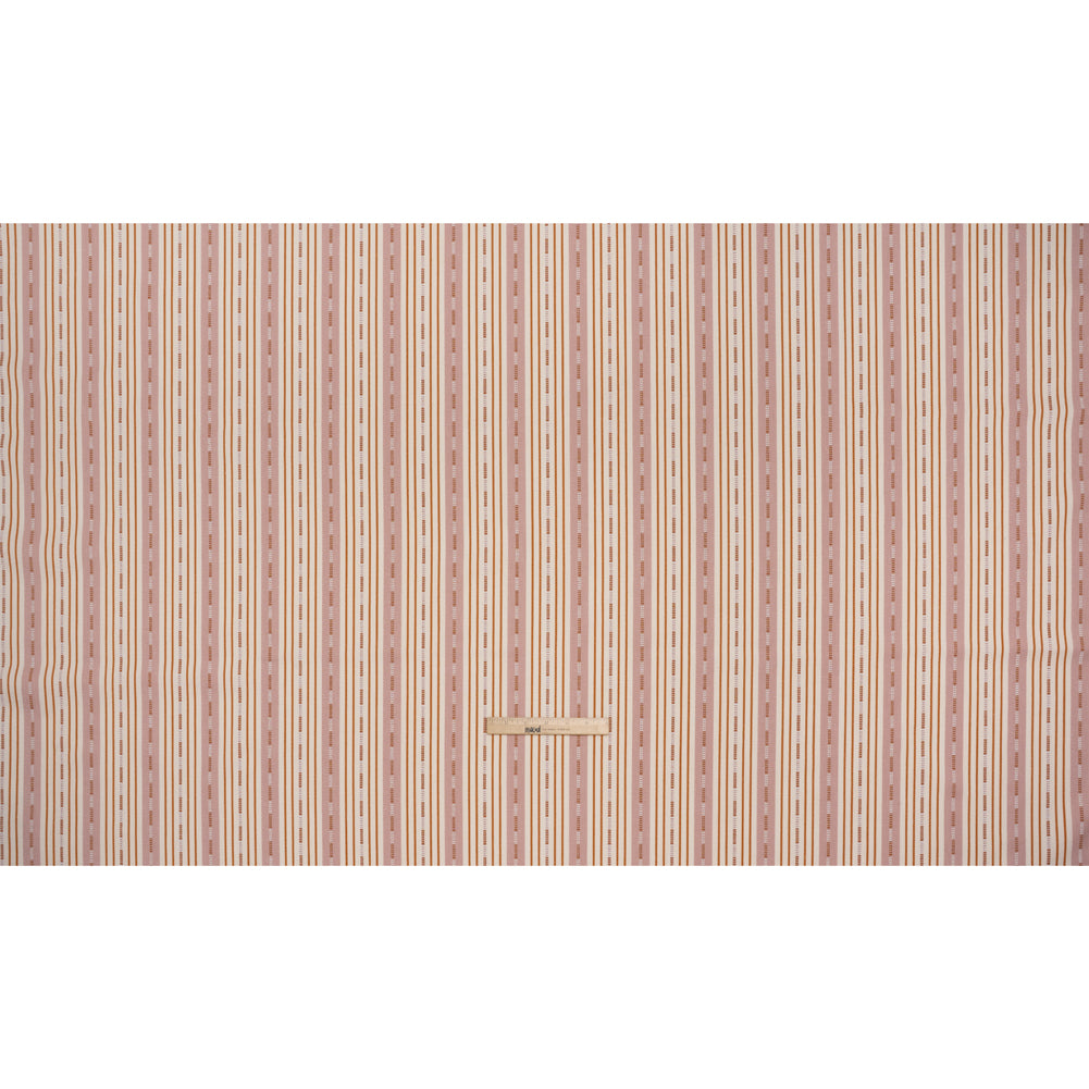 Recycled Polyester Twill Jacquard - Tangerine Stripes and Dashes - British Imported