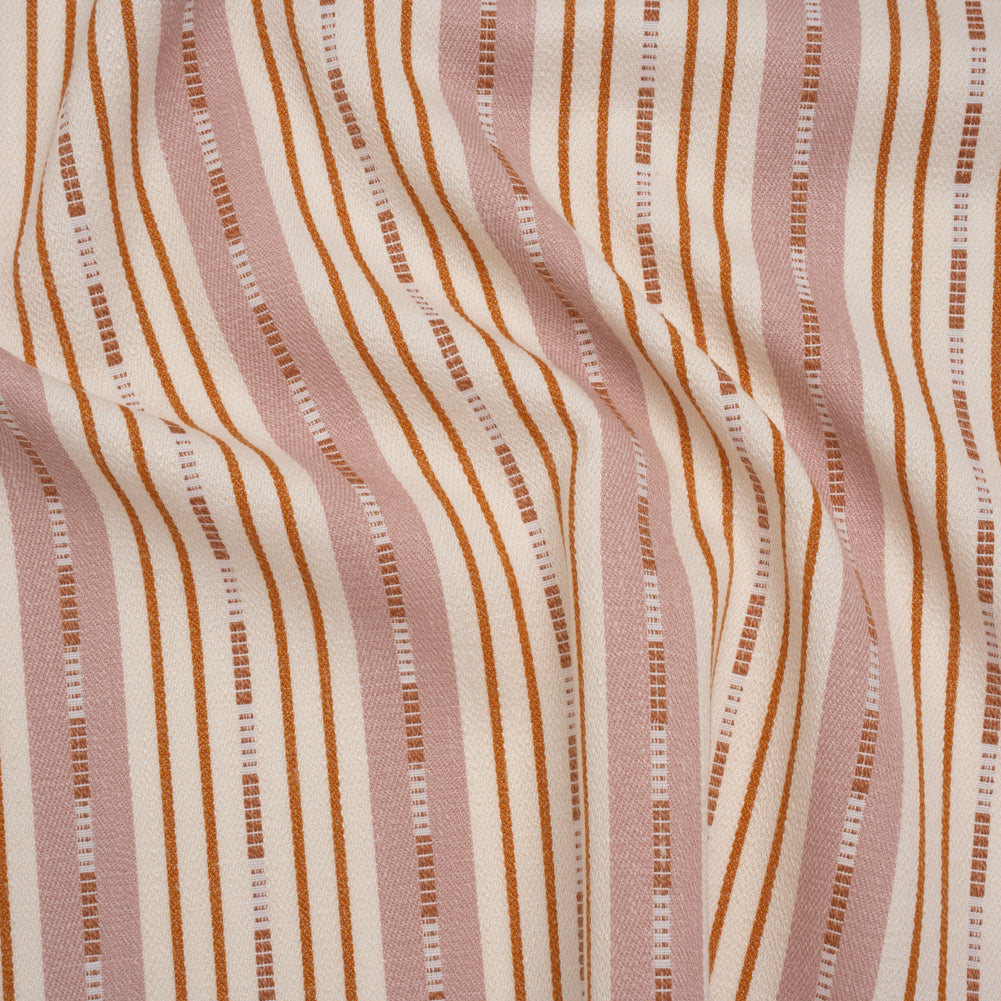 Recycled Polyester Twill Jacquard - Tangerine Stripes and Dashes - British Imported