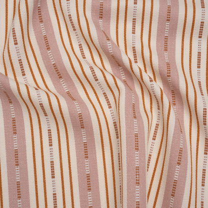 Recycled Polyester Twill Jacquard - Tangerine Stripes and Dashes - British Imported