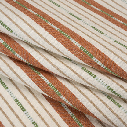 Recycled Polyester Twill Jacquard - Terracotta Stripes and Dashes - British Imported