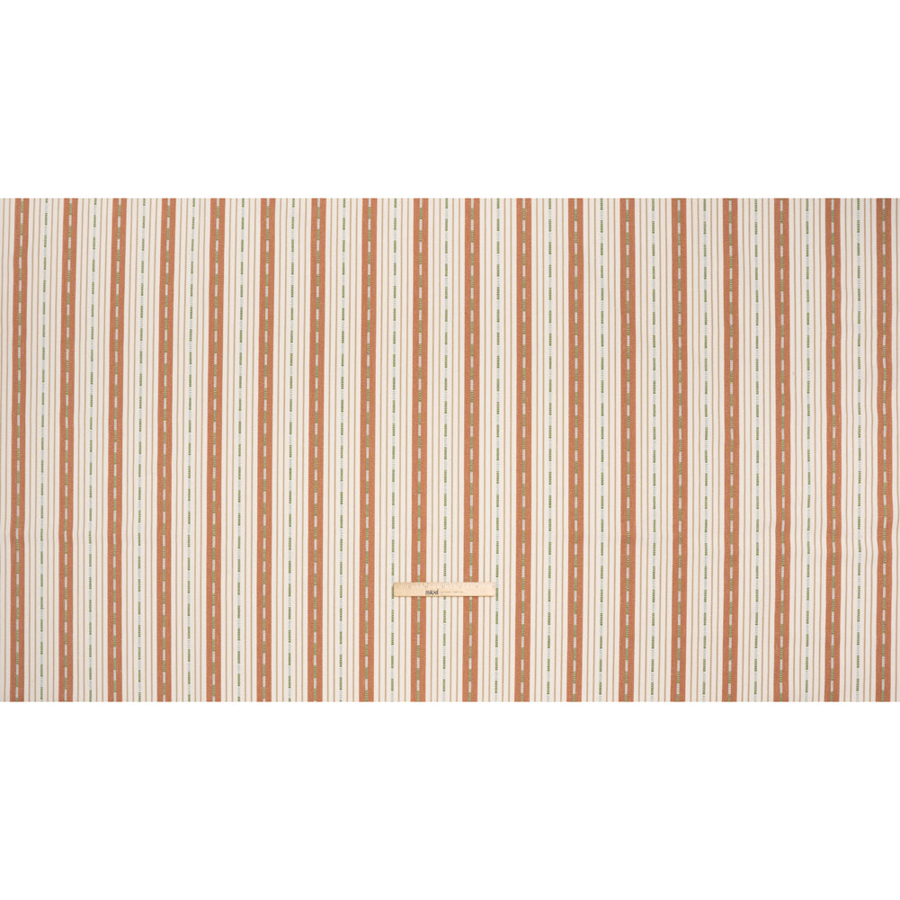 Recycled Polyester Twill Jacquard - Terracotta Stripes and Dashes - British Imported