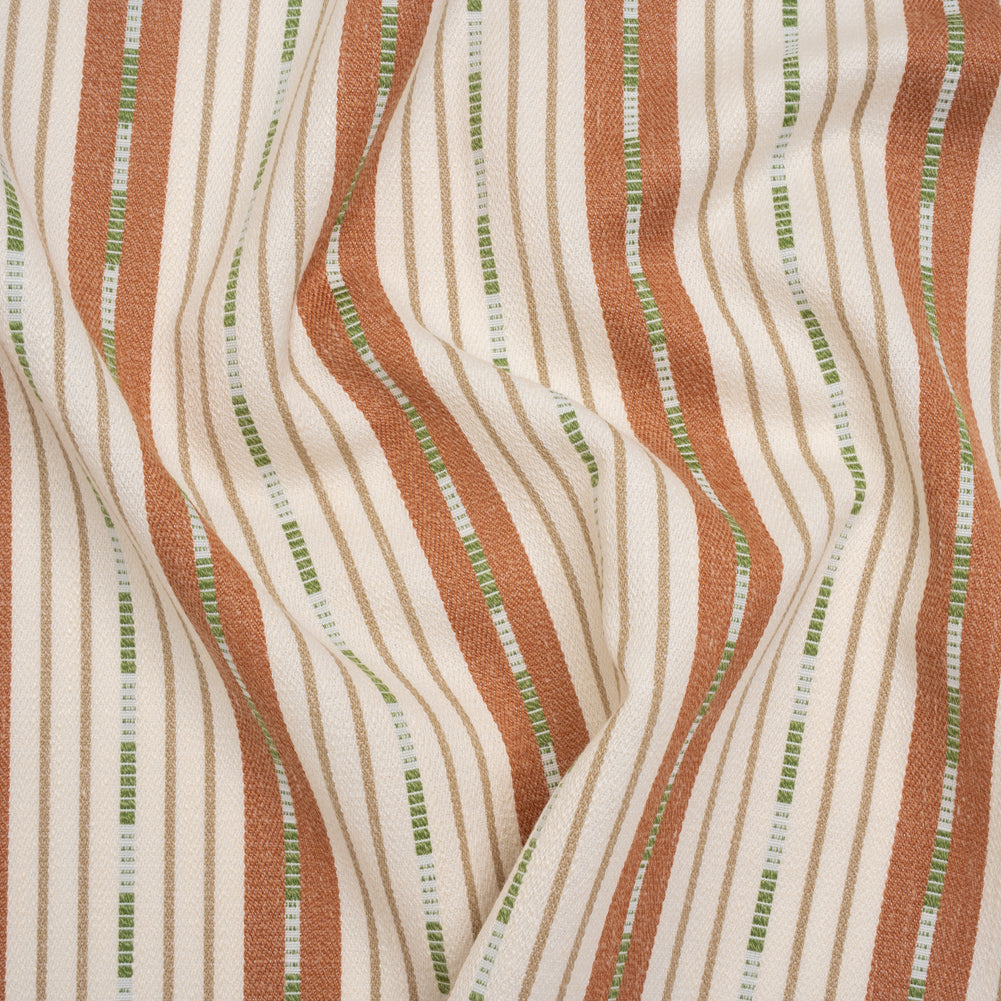 Recycled Polyester Twill Jacquard - Terracotta Stripes and Dashes - British Imported